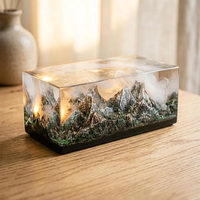 Lampe Diorama de Montagne Artistique en Résine Transparente Faite à la Main, Modèle Miniature de Paysage au Coucher du Soleil, Sculpture