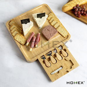 Homex | Pronto per la spedizione rettangolare quadrato Premium a buon mercato piccolo tagliere di carne salumi di bambù con coltelli - Product Image 2