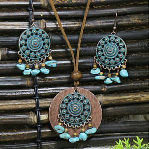 Ensemble collier et boucles d'oreilles en alliage Bohemia, design géométrique, plaqué bronze antique, bijoux pour femmes, ensemble tendance - Product Image 1