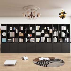 Estantería Moderna Alta para Ahorrar Espacio, Organizador de Almacenamiento con 10 Cubos y Puertas, Estantería Abierta de 10 Niveles, de Madera, Independiente, Negra, para Dormitorio o Sala de Estar - Product Image 4