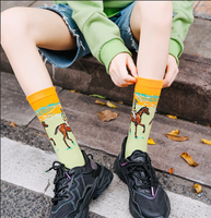 Haute qualité pur coton peinture à l'huile imprimé Art chaussettes hommes mode coton drôle chaussettes