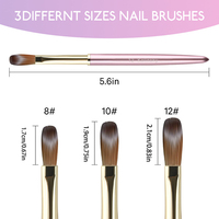 Pinceau à ongles en poils de Kolinsky avec manche en métal rose, vente en gros, étiquette personnalisée, lot de 3 pinceaux à gel pour ongles pour salon de manucure
