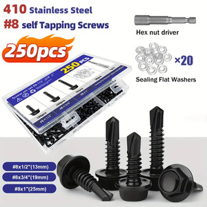 250pcs Black Stainless Steel Hex Head Tapping Screws Set For Metal Imperial Size - Product Image 5