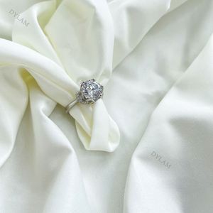Dylam Hot Sale Flower Shape Bling Anniversary Modern Simple Bride Pave for Eternity <b>Couples</b> CZ 5A <b>Ring</b> Sterling Silver 925 - Product Image 4