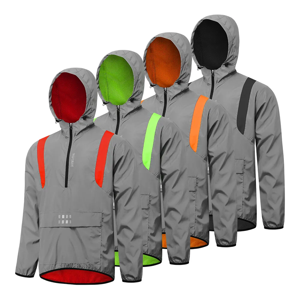 WOSAWE Men Women Reflective Windbreaker Hooded Jacket Multi-colored For Cycling Running Bike Outdoor Sports