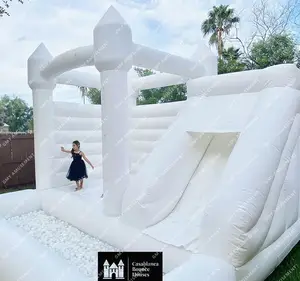 Thương Mại Người Lớn Trẻ Em Inflatable Trắng Wedding Bouncy Castle/White Bounce House Với Slide Cho Thuê