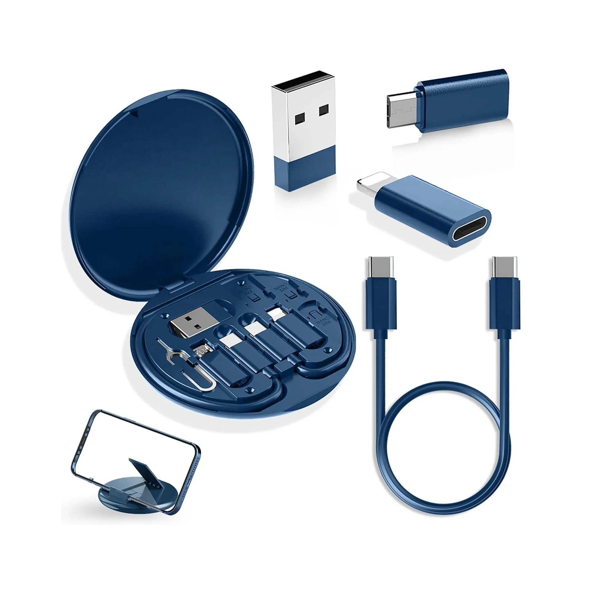 Data Cable Set USB C Adapter Kit, Multi Charging Cable Case Converter, Travel Data Cable Set Contains Card Storage