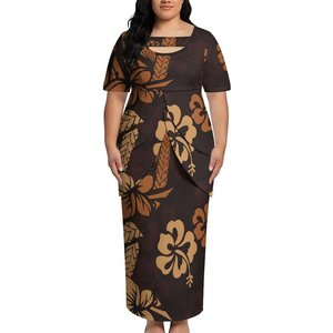 Conjunto Puletasi de Dos Piezas para Mujer, Estampado <span class=keywords><strong>Floral</strong></span> Polinesio de Hibisco en Degradado Blanco Crema y Morado, Talla Grande, Traje Formal - Product Image 4
