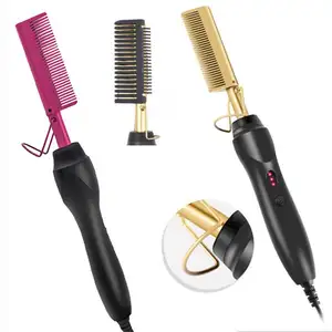 China Wet and Dry, Use Hair Straightener Brush Curling Iron Straightening Comb Electric Gold Copper Hair Straightener Hot comb/