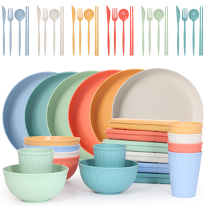 24-Piece <strong>Dinnerware</strong> <strong>Set</strong> with Straws Cutlery <strong>for</strong> Easy Sipping Durable and Stylish - Product Image 1