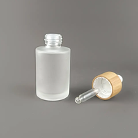 Botol Serum Wajah Kaca Frosted dengan Pipet Tetes, Kosong, Model Flat Shoulder, Ukuran 15ml 20ml 30ml 50ml 60ml 1oz, Mewah, dari Bahan Bambu, untuk Minyak Esensial Rambut