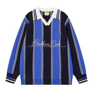 เสื้อผ้าแนวเทรนด์เซ็ตเตอร์ประจำฤดูใบไม้ร่วงปี 2026 ดีไซน์นิวเจอร์ซีย์ ลายปักวินเทจ แถบสีตัดกัน ปกเสื้อแบบลา펠 สไตล์ลำลอง สปอร์ตแวร์เนื้อผ้านุ่มถัก - Product Image 4