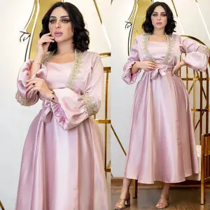 Women Plus Size Maxi Dresses Large 2022 New Summer Pink Pleated puff sleeve Elegant Abayas Long Muslim Evening Party Clothing