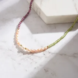 Nouveautés Bijoux fins Collier ras de cou en or 14 carats <span class=keywords><strong>avec</strong></span> pierres naturelles Mica violet et péridot pour femmes Cadeaux - Product Image 6