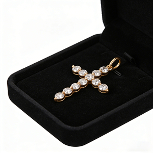 CUSTOM SILVER 10K/14K/18K GOLD PLATED LAB GROWN CVD DIAMOND CLASSIC ENGAGEMENT GIFT SWEATER <b>CHAIN</b> NECKLACE <b>CROSS</b> PENDANT VS - Product Image 4