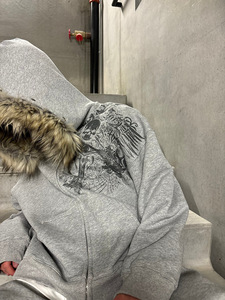 <span class=keywords><strong>Sudadera</strong></span> con capucha cálida estilo Y2K vintage para <span class=keywords><strong>hombre</strong></span>, con cuello de piel y <span class=keywords><strong>cremallera</strong></span>, estampado de calavera, moda de invierno - Product Image 5