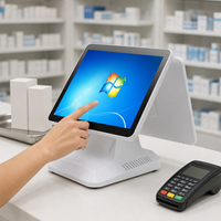 Terminal POS Layar Sentuh Kapasitif Layar Ganda 15,6 Inci Printer 58mm Putih Sistem Kasir Rantai Supermarket Ritel