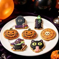 Cortadores de Galletas de Halloween, Paquete Variado de Cortadores de Galletas Espeluznantes 3D: Lápida, Fantasma, Gato, Telaraña, Calavera, Vela, Calabaza