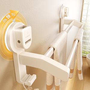 ราวแขวนผ้าขนหนูคู่แบบติดผนังสีขาวขุ่นพร้อมตะขอและชั้นวางของสำหรับห้องน้ำ - Product Image 2