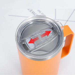 แก้วกาแฟสแตนเลสเก็บความร้อนพร้อมฝาปิด, แก้วกาแฟสุญญากาศสองชั้น, แก้วเดินทางมีหูจับ - Product Image 5