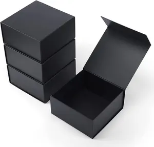 Caja de cartón magnética de lujo para esmalte de uñas, embalaje de cartón negro versátil, con logotipo personalizado grande, venta al por mayor