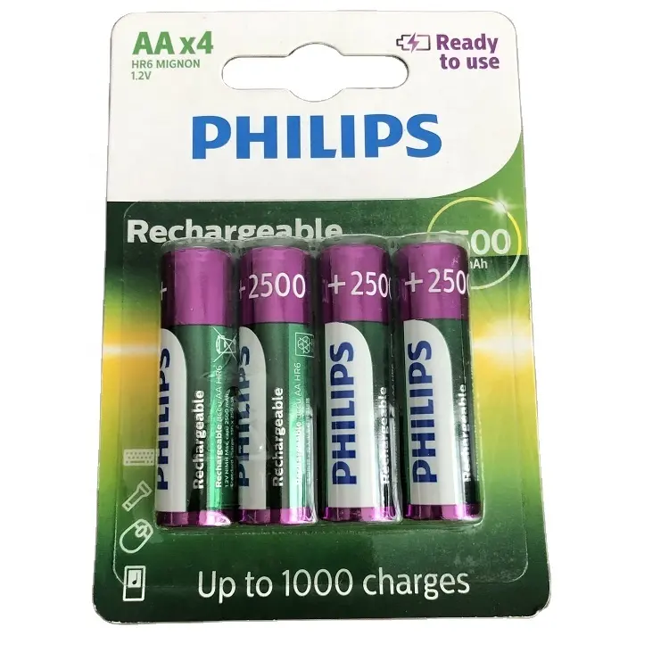 전자 제품용 필립스 NiMH 배터리 AA 2600mAh 1.2V 충전식 배터리