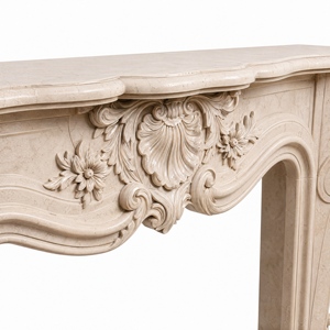 Cheminée en marbre personnalisée, moderne, sculptée à la main, luxueuse, en marbre beige Galala, avec manteau de cheminée en marbre - Product Image 4