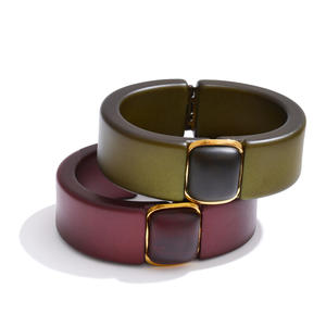 JINYOU 1810 gelang akrilik baja tahan karat elegan wanita gelang manset tepi emas tebal perhiasan gelang gaya antik untuk hadiah - Product Image 1