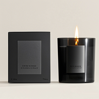 Bougie en cire de soja de luxe personnalisée AIKUN, pot en verre noir avec couvercle, boîte - Cadeau artisanal pour les fêtes de Diwali, Ramadan, bars