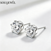 Boucles d'oreilles Souljewel en argent S925 plaqué rhodium, moissanite taille brillant ronde, bijoux minimalistes unisexes, cadeau d'anniversaire