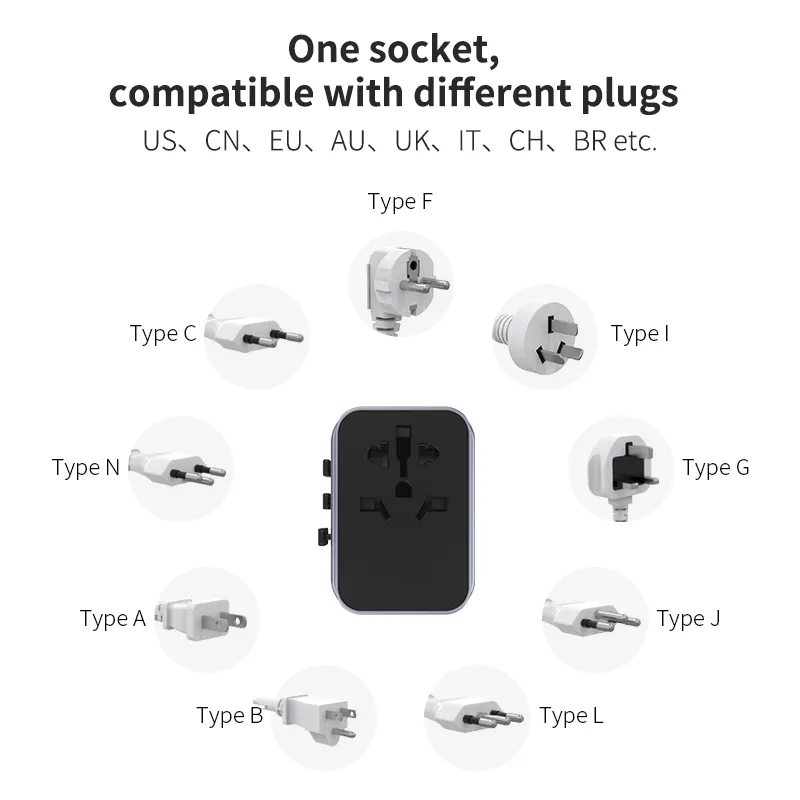 محول السفر الدولي مع 3USB و 1 T يب]-C ل الهواتف المحمولة ، رخيصة الثمن مع نوعية جيدة ، BS8546