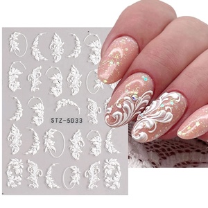 Pegatinas de <span class=keywords><strong>Uñas</strong></span> Acrílicas 5D con Diseño de Flores, Encaje Blanco, Diseño Navideño, Adhesivos Florales Simples en Relieve, Accesorios para Decoración de <span class=keywords><strong>Uñas</strong></span> DIY - Product Image 3