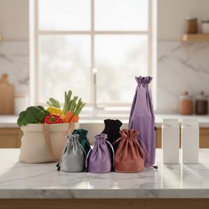 Sac à cordon rond en velours haut de gamme, écologique et durable, avec poignée en corde ultra douce, taille personnalisable pour bijoux et vin - Product Image 1