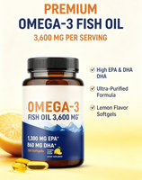 Gélules d'huile de poisson Oméga-3 3600mg EPA DHA, 120 gélules, marque privée OEM ODM, pour la nutrition quotidienne et le soutien immunitaire