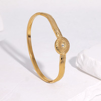 Bracelet minimaliste transfrontalier en acier inoxydable plaqué or, résistant à la décoloration, avec rayures et motif circulaire géométrique, style jonc