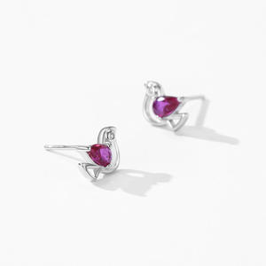 Pendientes de Plata de Ley S925 con Circonita Morada en Forma de Lágrima, Serie Animal, Versión en Cobre Personalizable, con Diseño de Paloma, para Mujer - Product Image 6