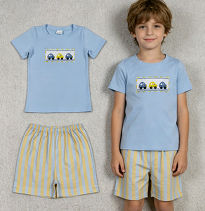 Conjunto de Ropa de Verano para Bebé Niño, Camiseta y Pantalones Cortos con Bordado de Auto, Estilo Casual, Boutique RTS - Product Image 1