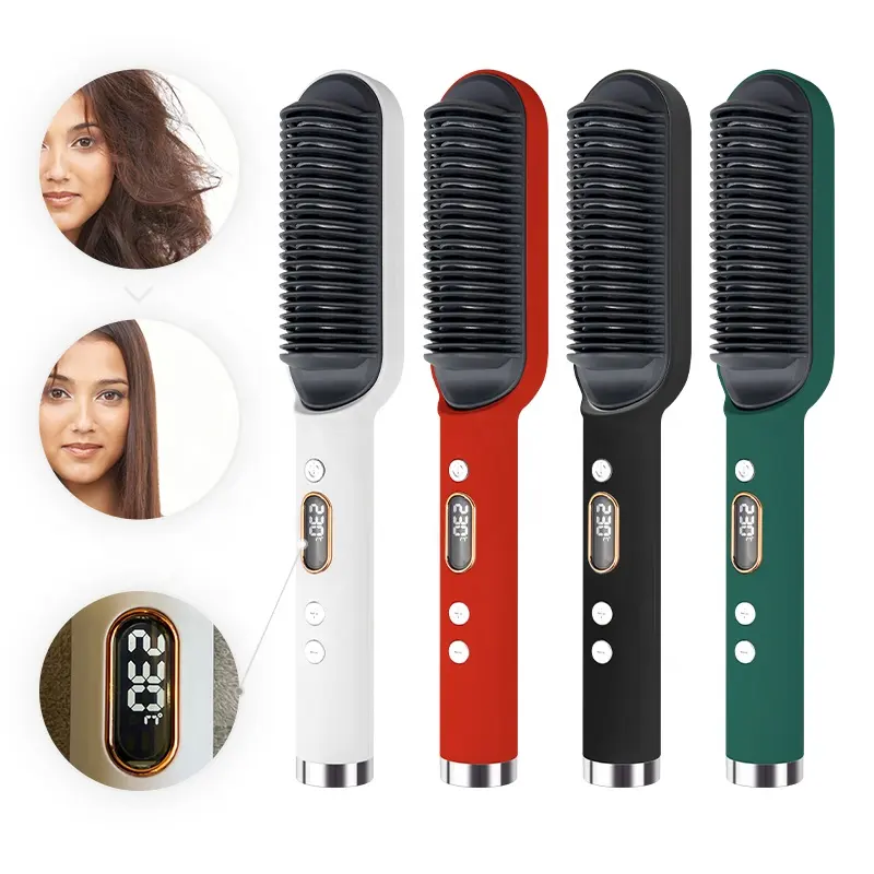 Hot sale 2 In 1 Hot Air Brush LED Display hair straightener comb straightener
