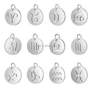 Pendentif <span class=keywords><strong>Horoscope</strong></span> Creux en Acier Inoxydable Plaqué Or 18K avec 12 Signes du Zodiaque, Breloques Personnalisées pour Fabrication de Bijoux DIY, avec Logo <span class=keywords><strong>Personnalisé</strong></span> - Product Image 2