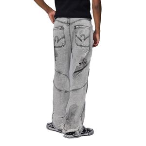 Jean slim droit personnalisé pour homme – Gris délavé – Tissu en coton – Effet vieilli et déchiré – Pantalon en jean pour homme - Product Image 3