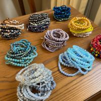 Ensemble de bracelets superposables multicouches en perles de cristal bohèmes, bracelets extensibles en perles de verre facettées