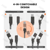 Cable de Carga Rápida Multifuncional EONLINE 4 en 1, 60W, 100W, 240W, con Llavero, PD de 27W para Android, TIPO-C 60W, QC 18W, Cable de Datos de Carga Rápida