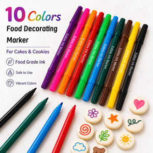 Marcadores de Colorante Alimentario de Plástico Reutilizables de 10 Colores con Puntas Finas y de Pincel para Decorar Pasteles, Galletas, Cupcakes y Fondant - Product Image 4