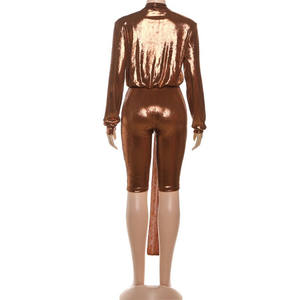 Barboteuse à <span class=keywords><strong>paillettes</strong></span> pour femmes Sexy Silky Ribbon Patchwork Deep V-Neck Midnight Party Hipster Street Stretch Clubwear Playsuits - Product Image 5