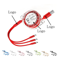 Cable de Carga Rápida Retráctil 3 en 1 con Logotipo Personalizado, 2A, Cobre Puro, 1m, para Teléfono Móvil, Cámara, Auriculares y Computadora
