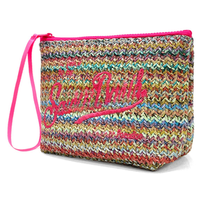 Borsa per il Trucco in Paglia a Righe alla Moda, Grande Capacità con Cerniera, per Viaggi Estivi in Spiaggia, Organizer per Cosmetici - Product Image 1