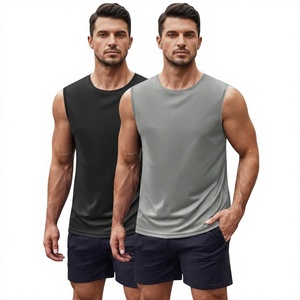 Camiseta sin mangas para hombre, de color sólido, cuello redondo, de secado rápido, tejida en poliéster, informal, para entrenamiento, gris y negro - Product Image 4
