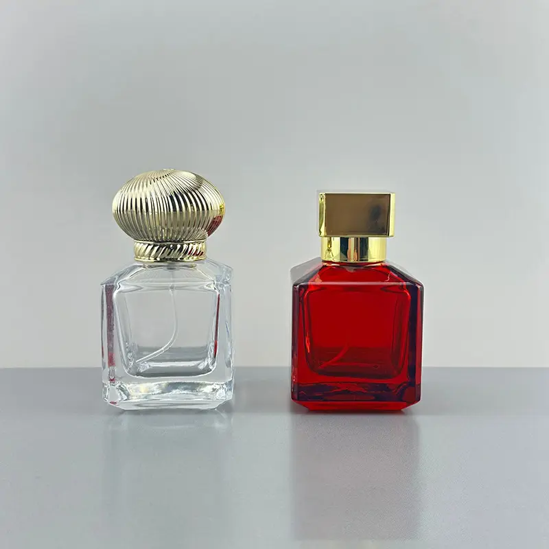 Botella de perfume de vidrio de 4 colores rellenable vacía de moda 50ml botella de vidrio de perfume con tapón de rosca