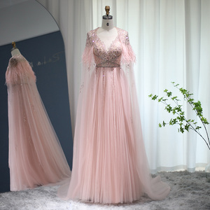 Vestidos de Fiesta Largos hasta el Suelo con Pliegues y Plumas con Diseño de Cristal Elegante para Mujer, Modelo SZ147, con Chal - Product Image 3