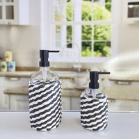 Élégant ensemble de salle de bain noir et blanc distributeur de savon lotion bouteille et brosse de toilette Kit accessoires de décoration intérieure